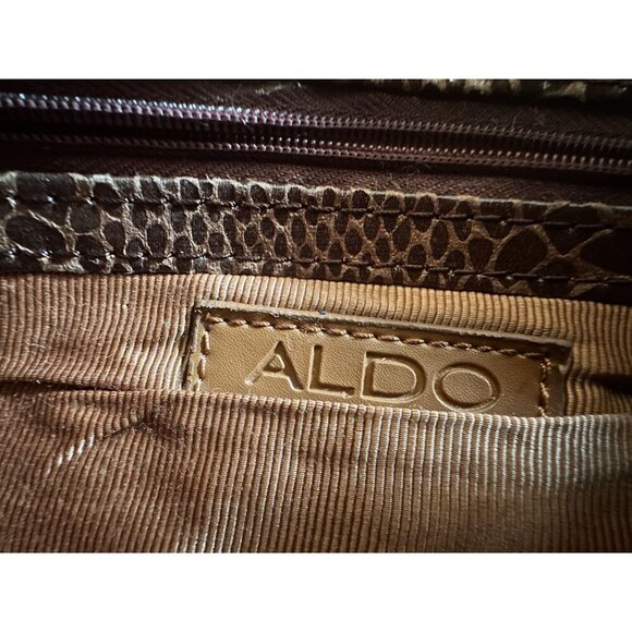 Aldo Brown Snake Print‎ Faux Leather Clutch Bag With Magnetic Snap Closure - Picture 4 of 16